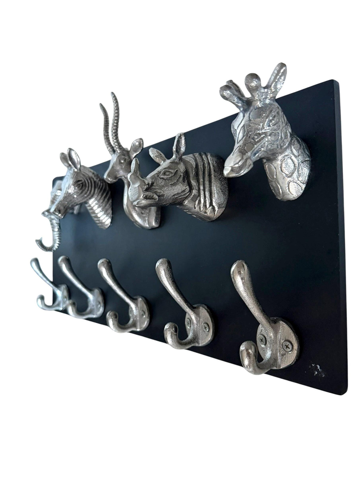Safari Animal Wall Coat Rack, Elephant Zebra Giraffe Rhino Antelope, Black Silver, vintage kapstok