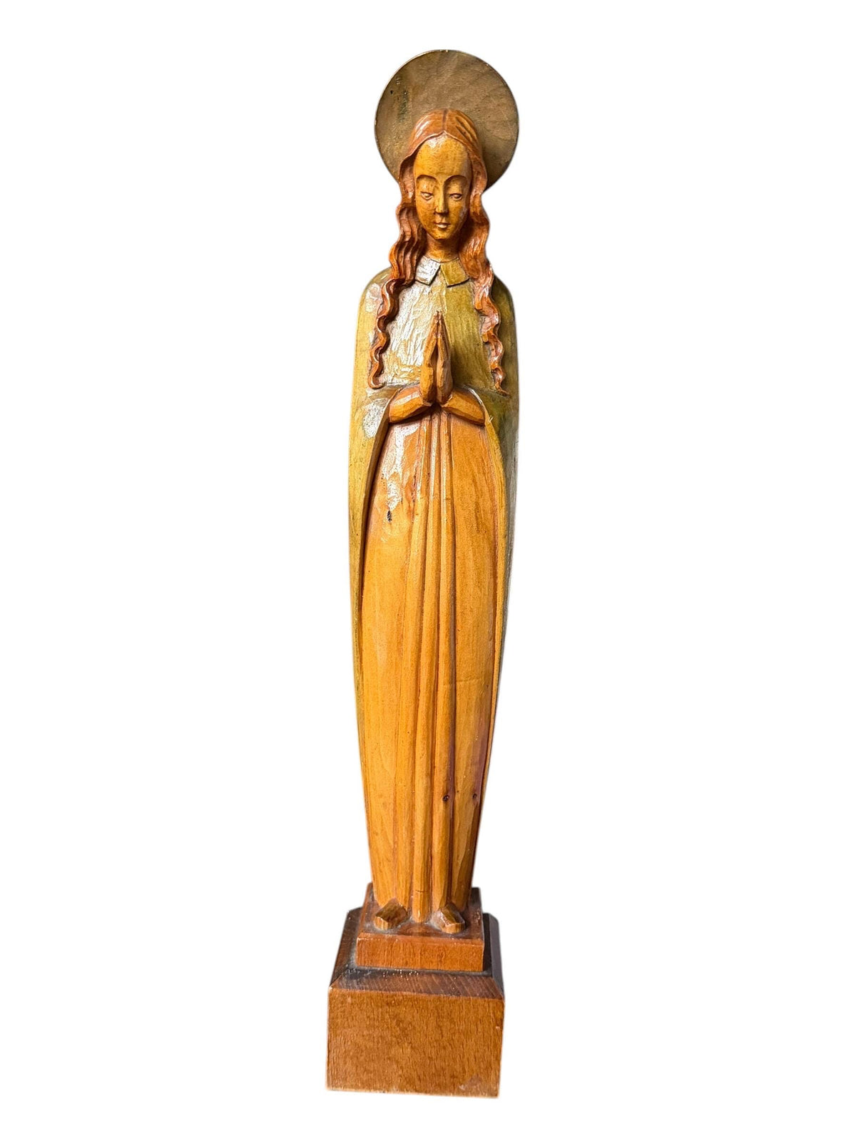 German Carved Wooden Madonna Virgin Mary Sculpture 1920s 1930s Religious Statue