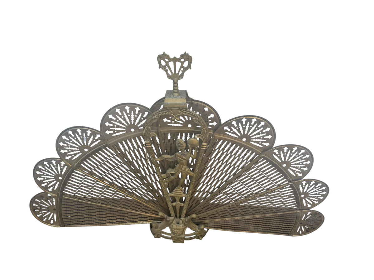 Antique Victorian Brass Peacock Fan Fireplace Screen, 19th Century, perfect pauwen fan scherm