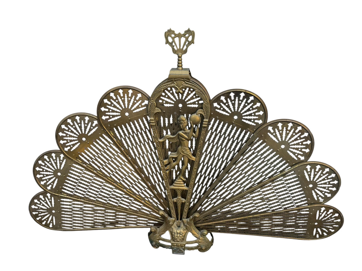 Antique Victorian Brass Peacock Fan Fireplace Screen, 19th Century, perfect pauwen fan scherm