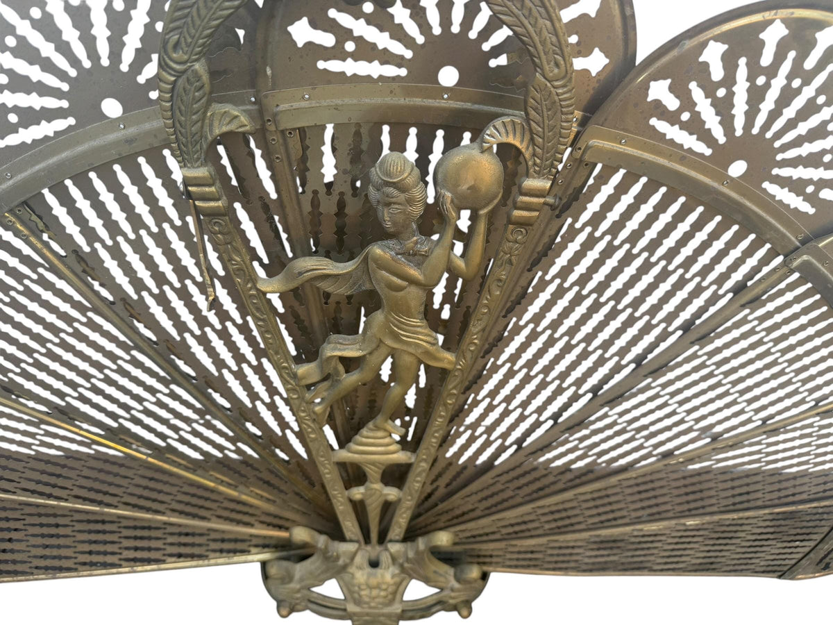 Antique Victorian Brass Peacock Fan Fireplace Screen, 19th Century, perfect pauwen fan scherm
