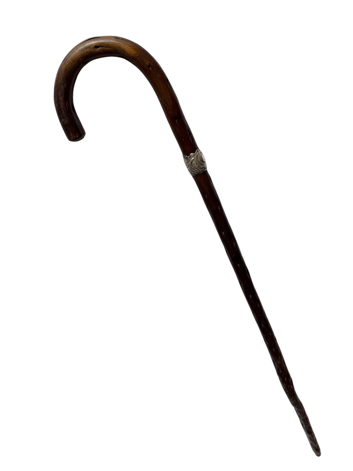 antique walking cane stick with  silver, european collection, gentlemen's flannel stick
