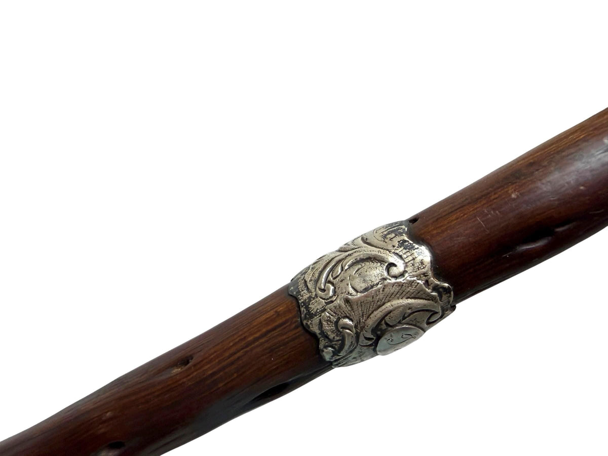antique walking cane stick with  silver, european collection, gentlemen's flannel stick