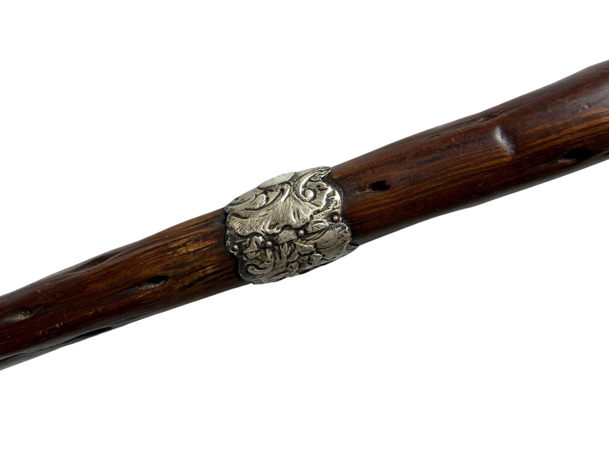 antique walking cane stick with  silver, european collection, gentlemen's flannel stick