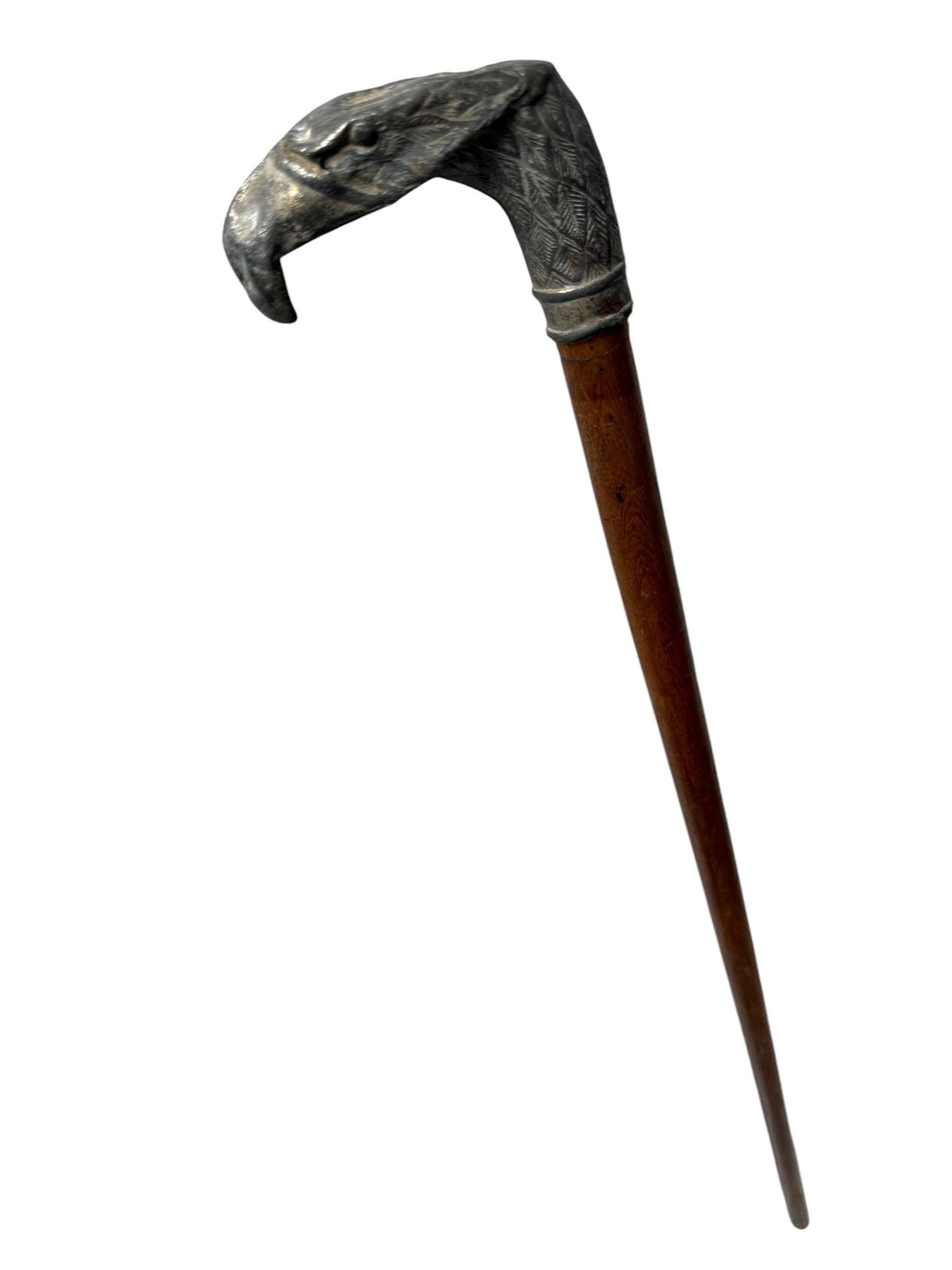 antique walking cane stick with  silvered eagle, european collection, gentlemen's flannel stick