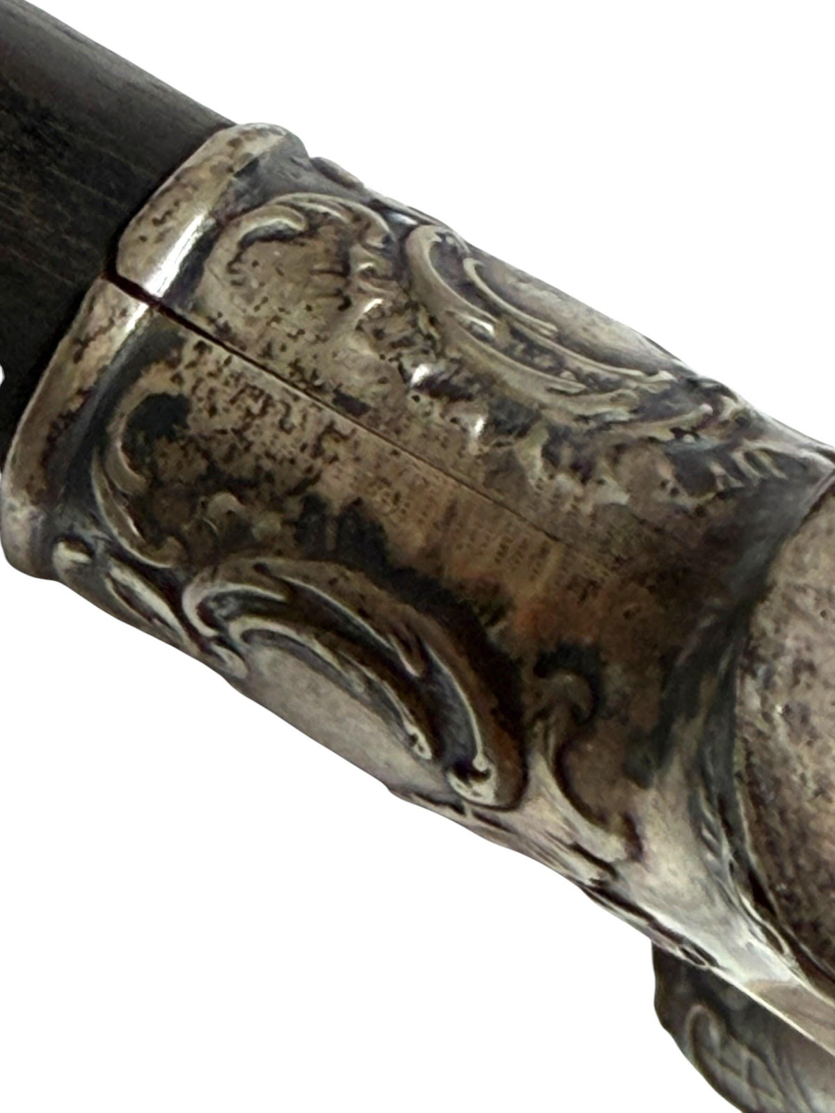 antique walking cane stick with  silver, marked, european collection, gentlemen's flannel stick