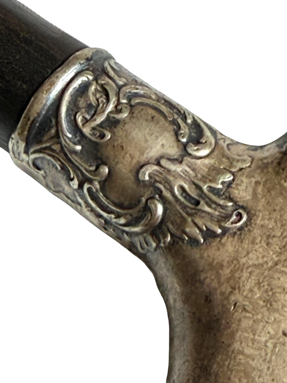 antique walking cane stick with  silver, marked, european collection, gentlemen's flannel stick
