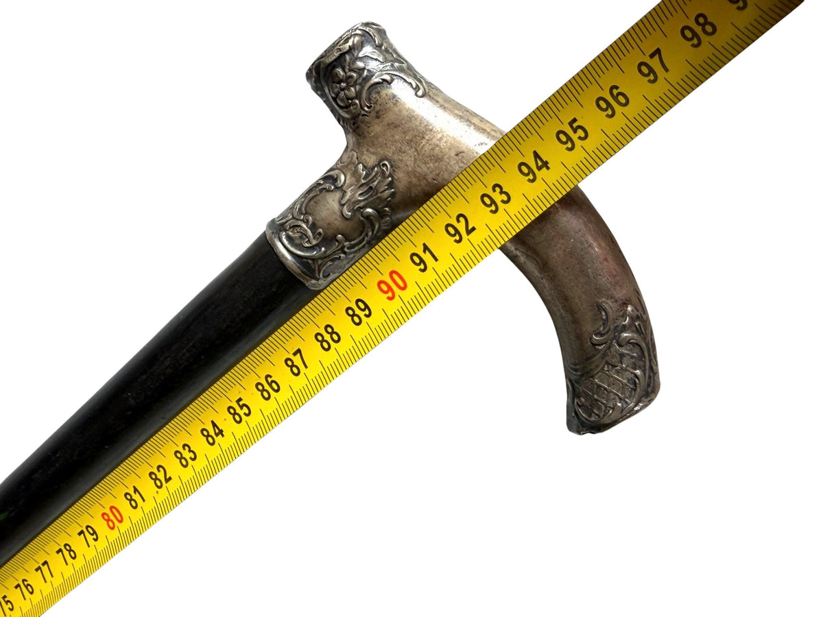 antique walking cane stick with  silver, marked, european collection, gentlemen's flannel stick