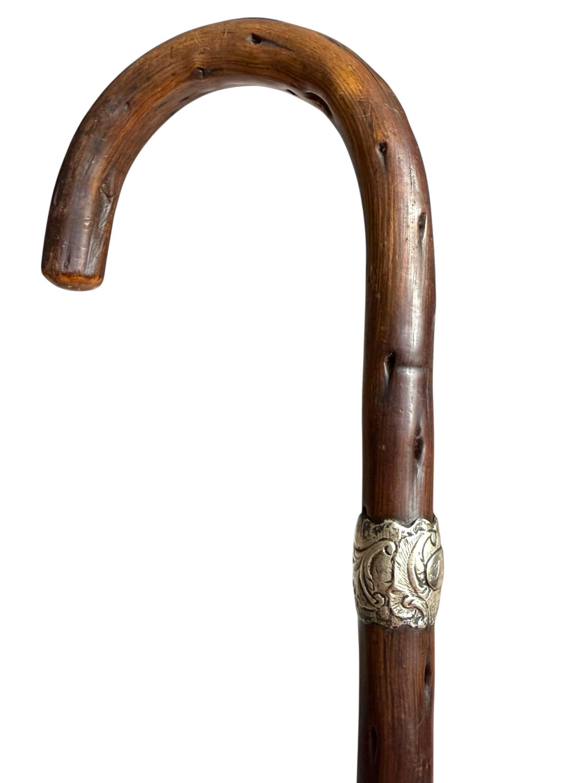 antique walking cane stick with  silver, european collection, gentlemen's flannel stick