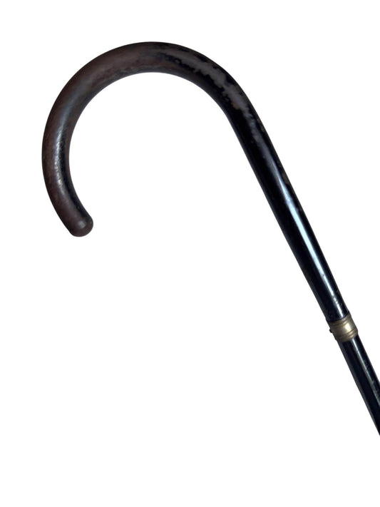antique walking cane stick with  silvered, european collection, gentlemen's flannel stick