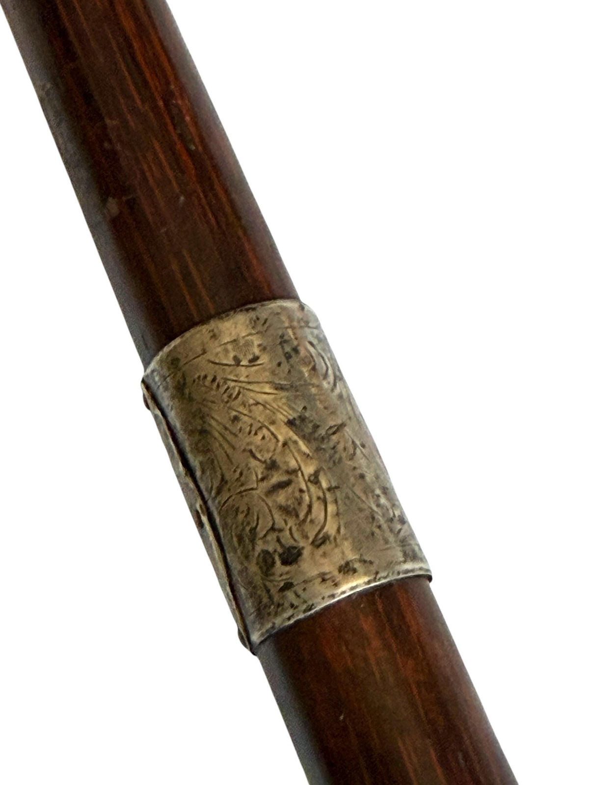 antique walking cane stick with  silver, marked, european collection, gentlemen's flannel stick