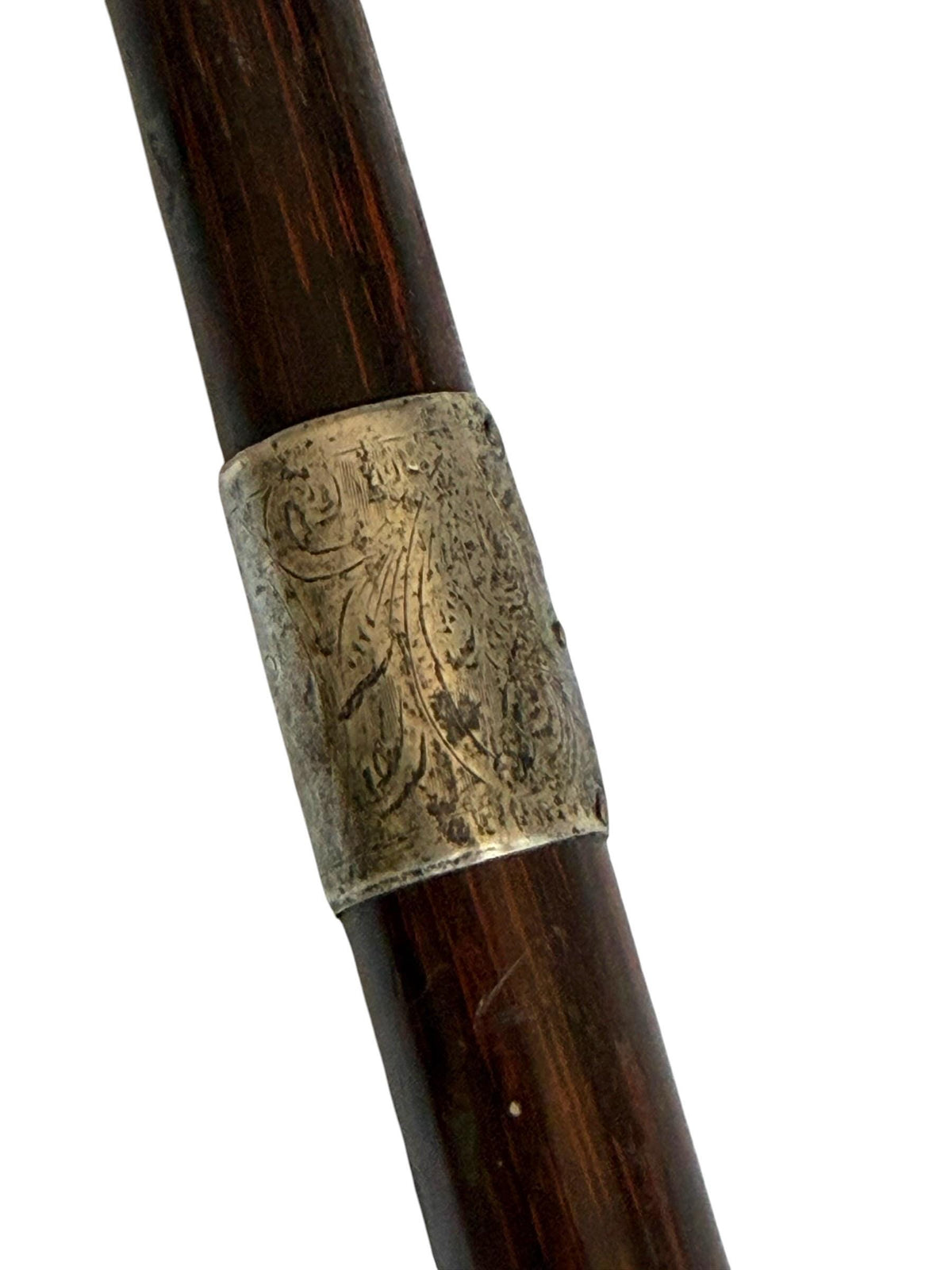 antique walking cane stick with  silver, marked, european collection, gentlemen's flannel stick