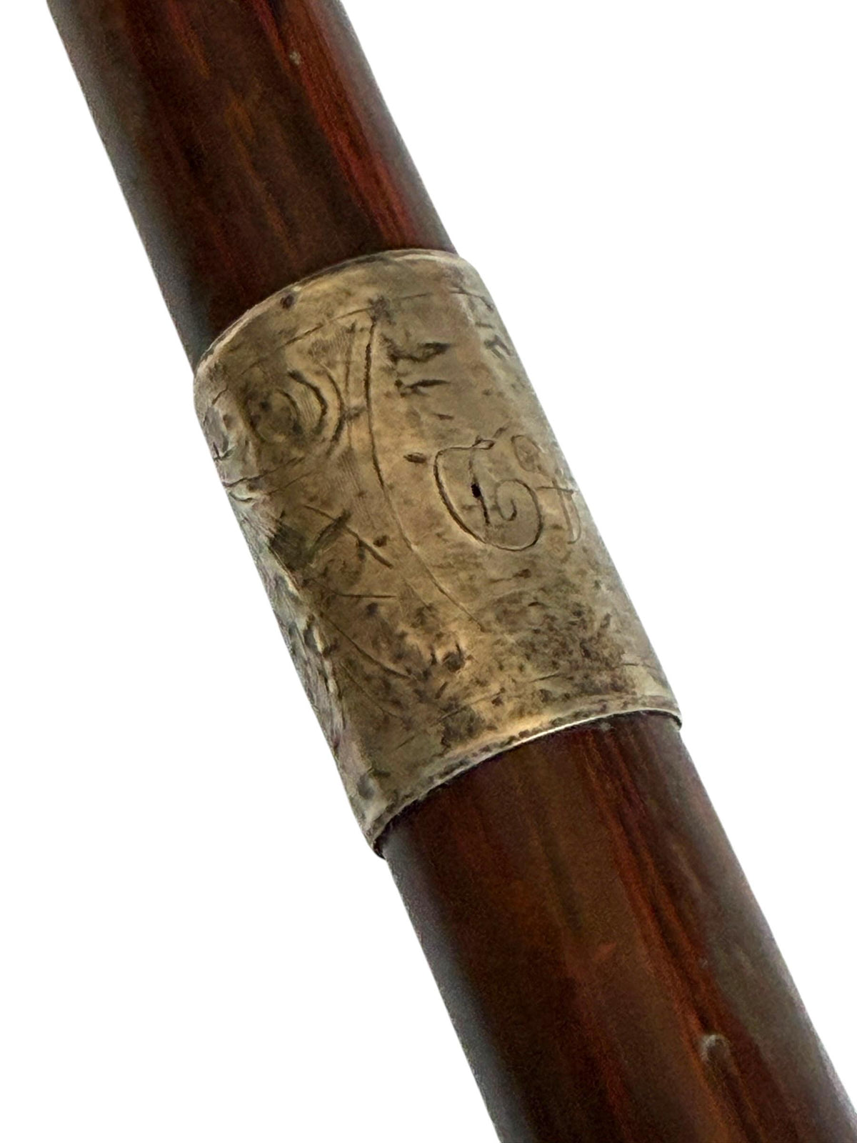 antique walking cane stick with  silver, marked, european collection, gentlemen's flannel stick