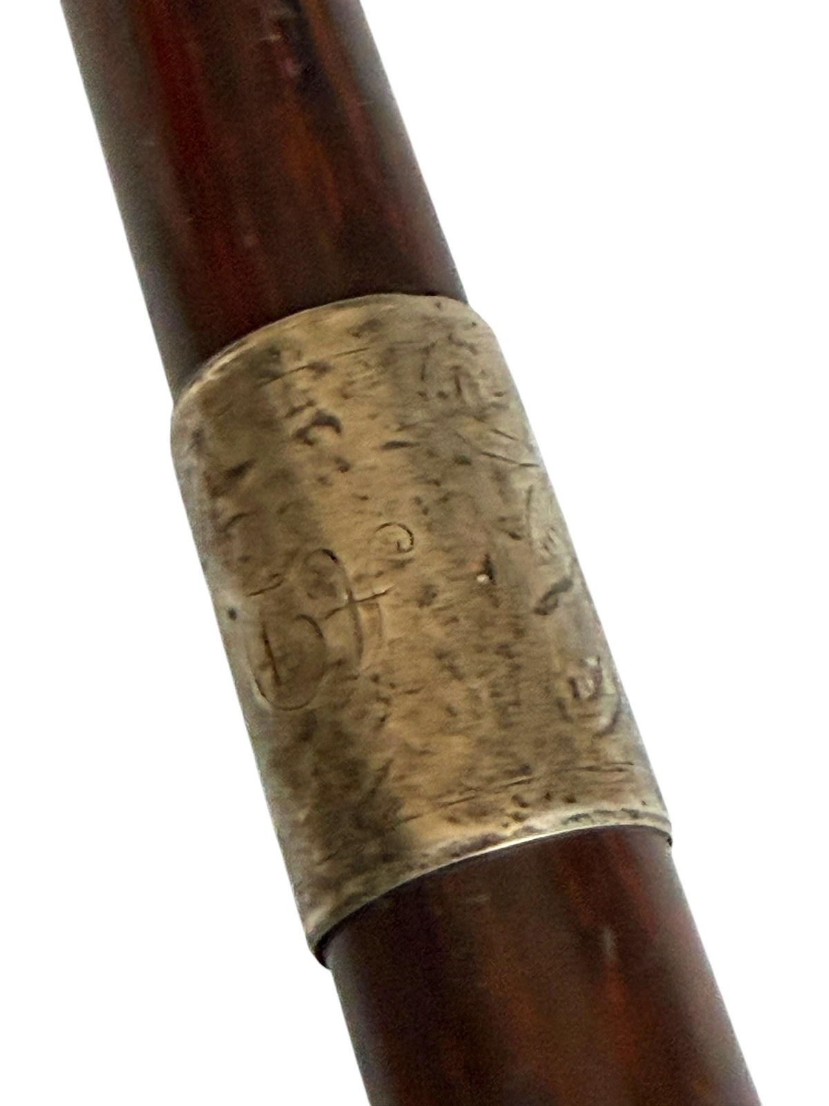 antique walking cane stick with  silver, marked, european collection, gentlemen's flannel stick