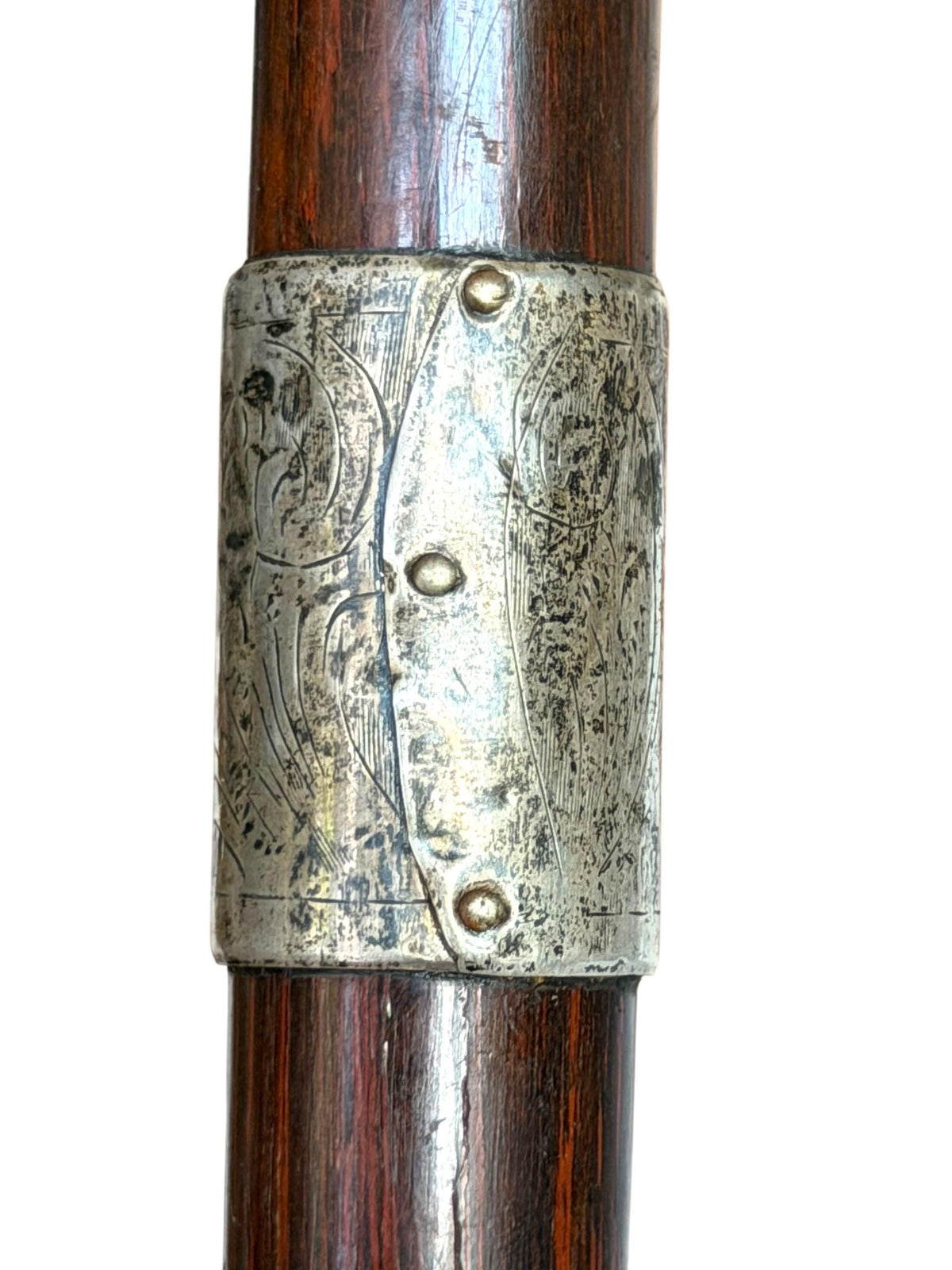 antique walking cane stick with  silver, marked, european collection, gentlemen's flannel stick
