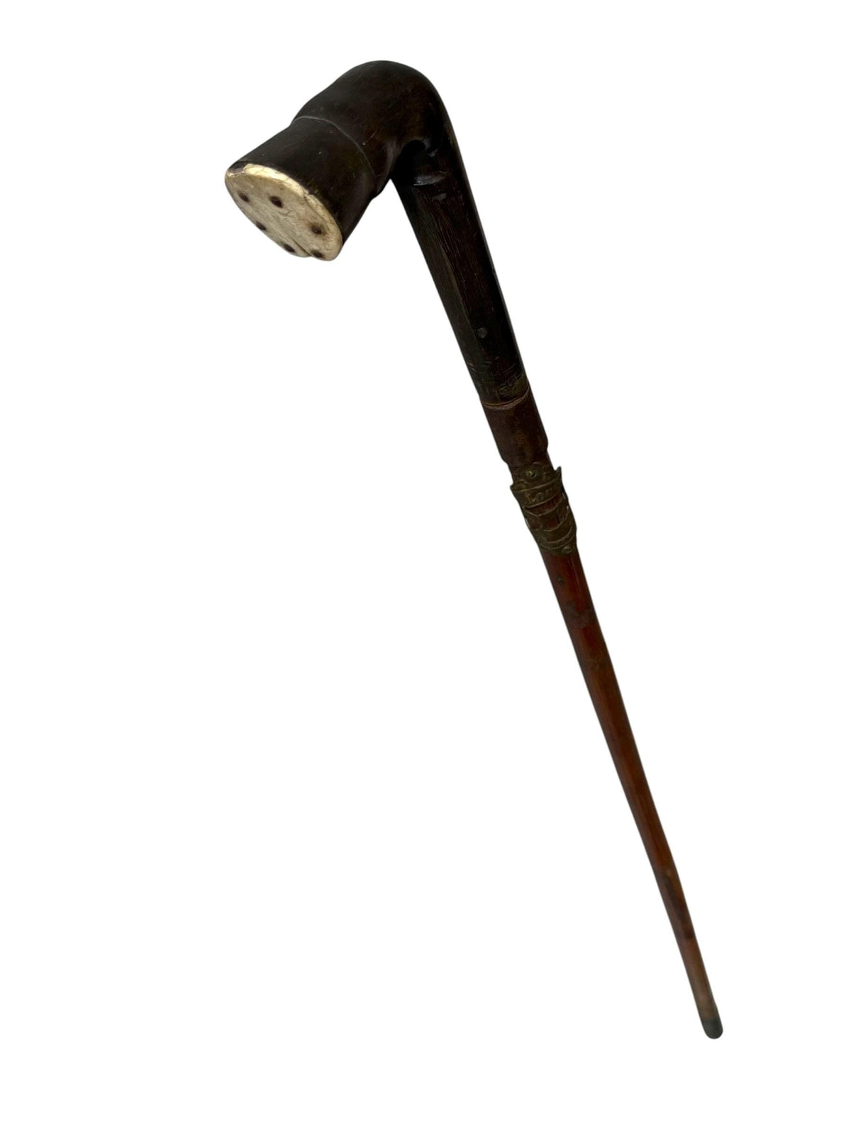 antique walking cane stick with cow , France, french european collection, gentlemen's flannel stick. Wandelstok