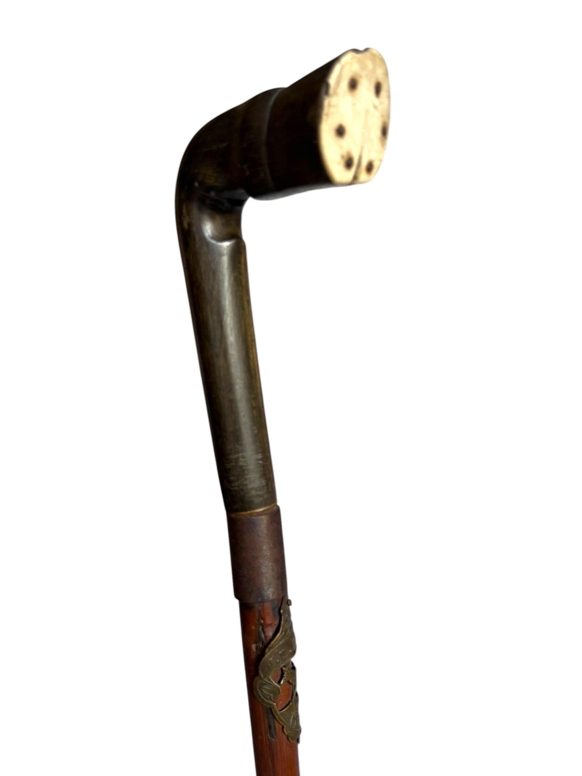 antique walking cane stick with cow , France, french european collection, gentlemen's flannel stick. Wandelstok