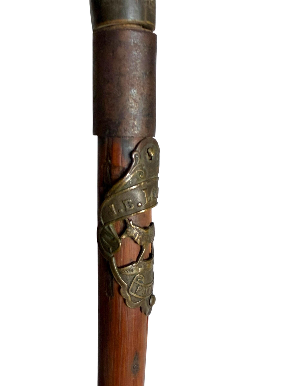 antique walking cane stick with cow , France, french european collection, gentlemen's flannel stick. Wandelstok