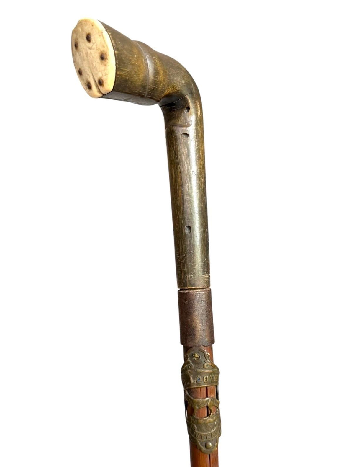 antique walking cane stick with cow , France, french european collection, gentlemen's flannel stick. Wandelstok