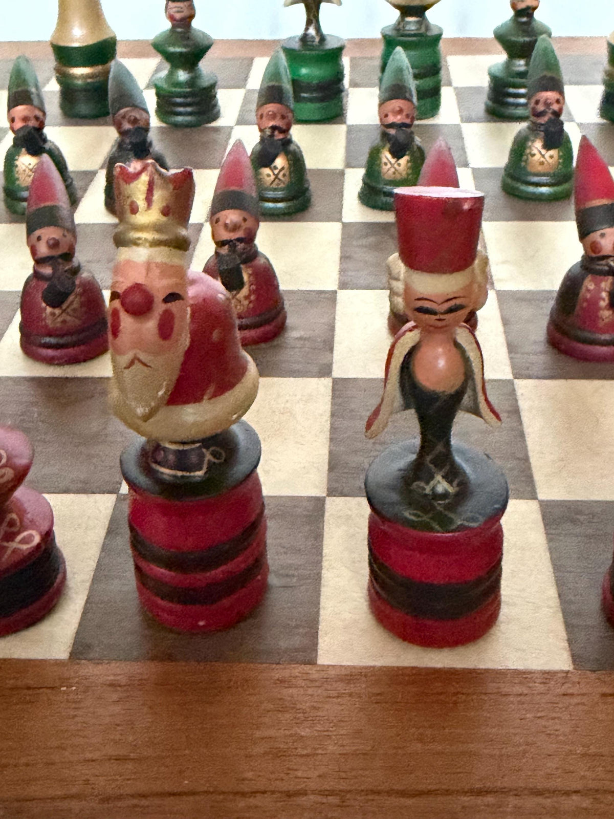 1960s Erzgebirge German Wooden Chess Set Hand Painted Folk Art Chess Checkers Complete Set also dammen and letterbak :) Nutcracker