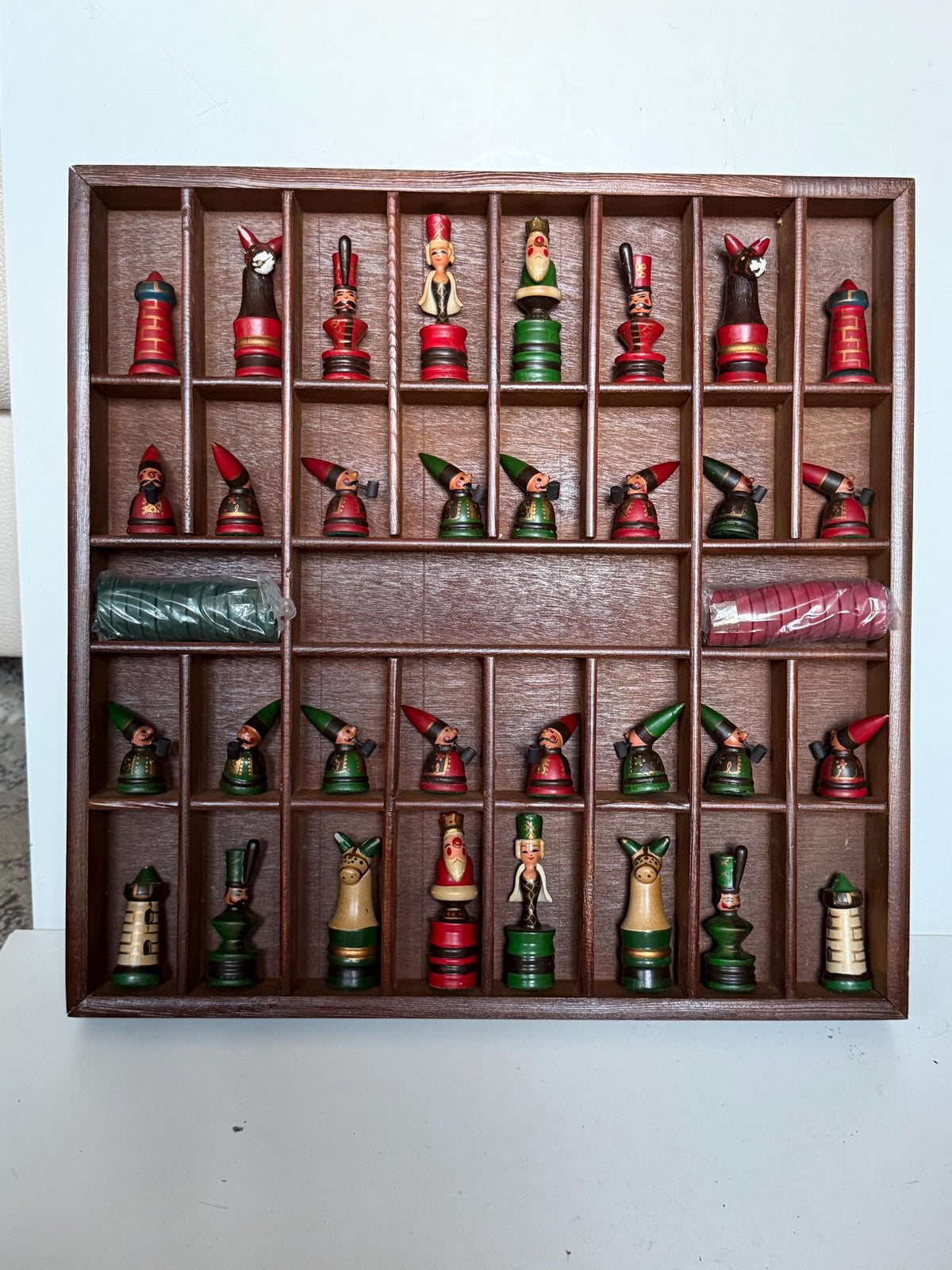 1960s Erzgebirge German Wooden Chess Set Hand Painted Folk Art Chess Checkers Complete Set also dammen and letterbak :) Nutcracker