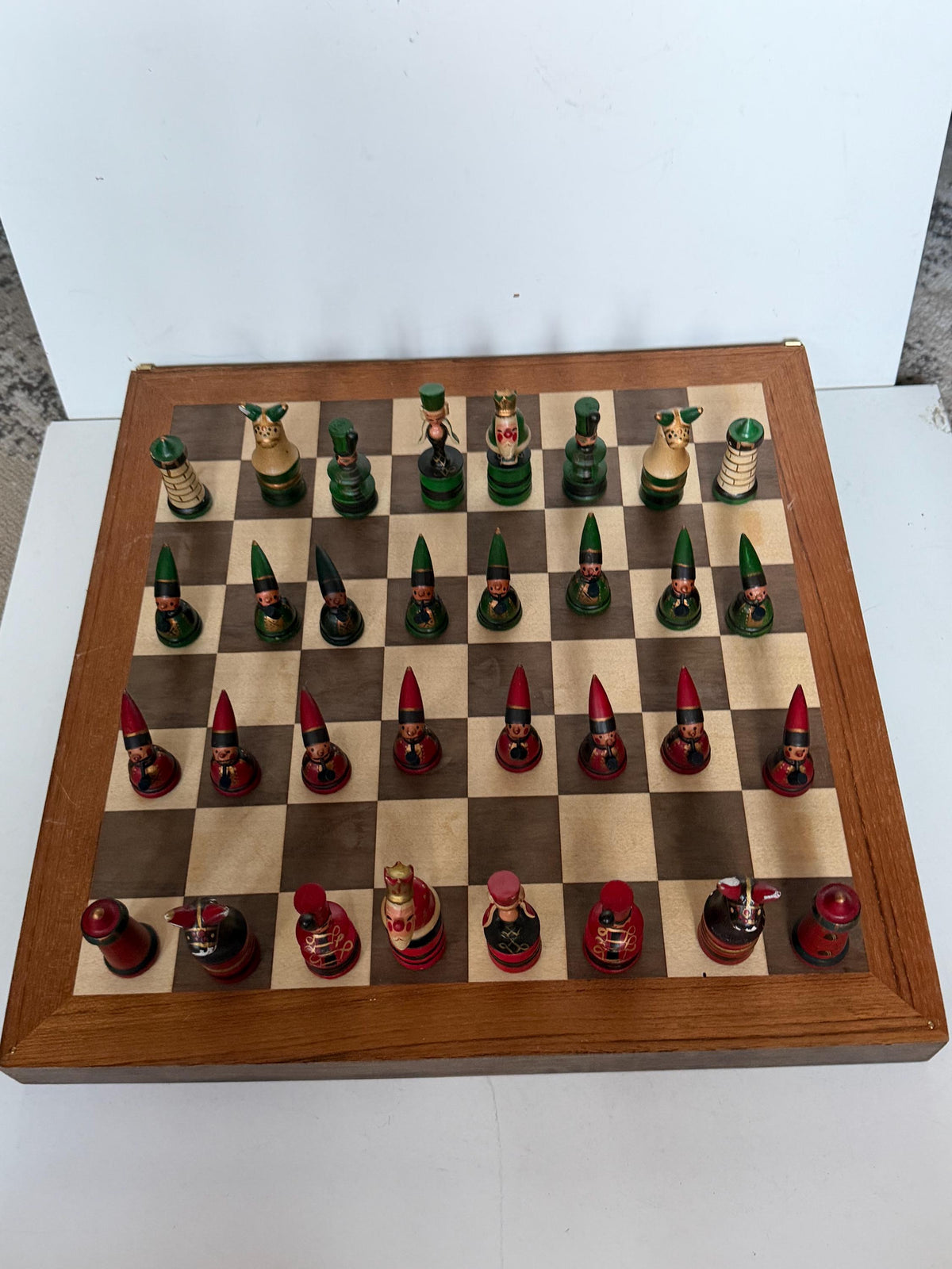 1960s Erzgebirge German Wooden Chess Set Hand Painted Folk Art Chess Checkers Complete Set also dammen and letterbak :) Nutcracker