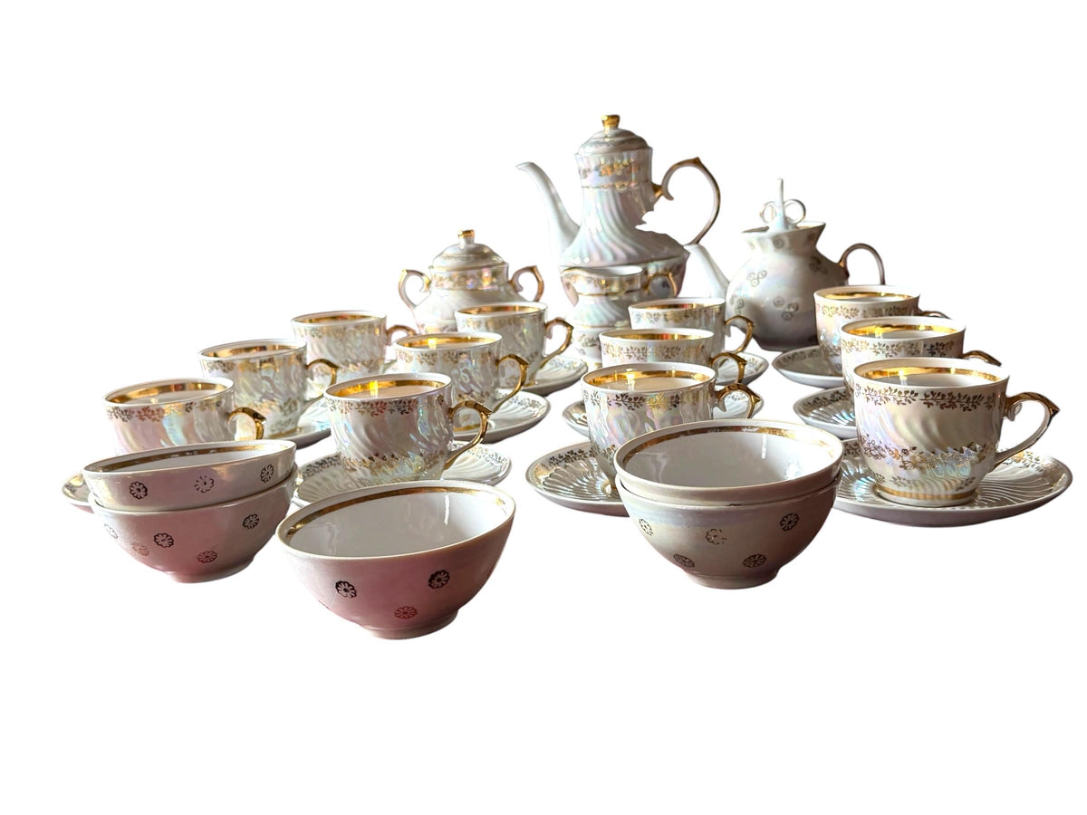 1910 - 1920s,  East Germany, Late Jugendstil Early Art Deco Iridescent Porcelain Tea Coffee Set – 36 Piece complete ddr antique service