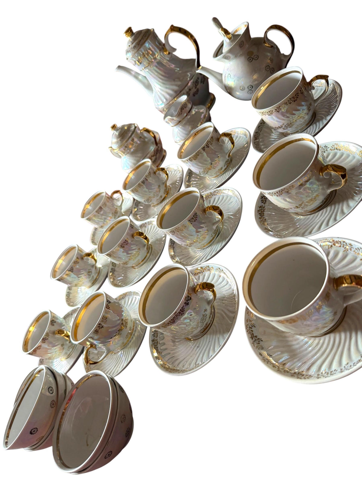 1910 - 1920s,  East Germany, Late Jugendstil Early Art Deco Iridescent Porcelain Tea Coffee Set – 36 Piece complete ddr antique service