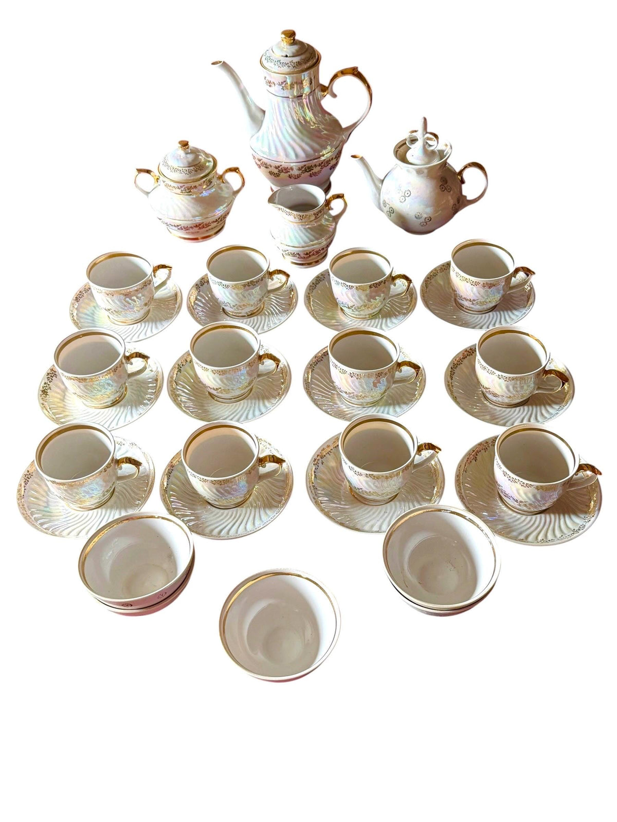 1910 - 1920s,  East Germany, Late Jugendstil Early Art Deco Iridescent Porcelain Tea Coffee Set – 36 Piece complete ddr antique service