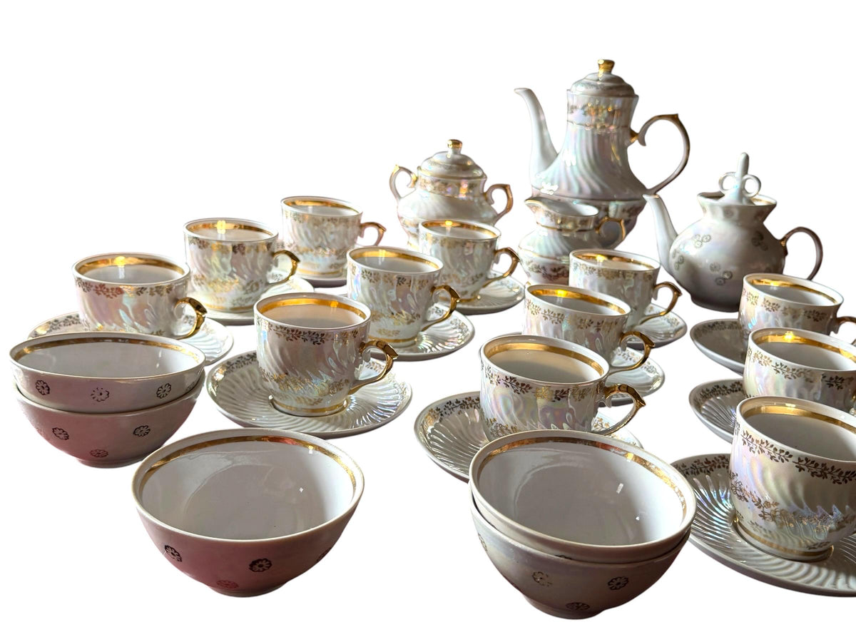1910 - 1920s,  East Germany, Late Jugendstil Early Art Deco Iridescent Porcelain Tea Coffee Set – 36 Piece complete ddr antique service