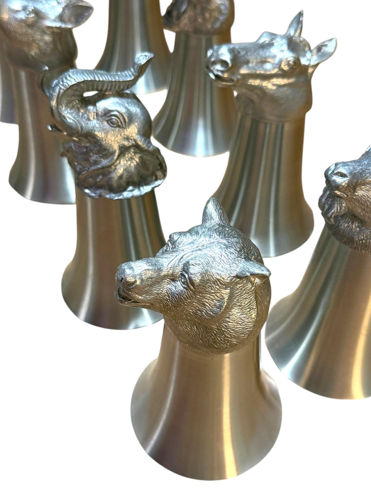 Italian Vintage Animal Head Hunting Cups complete  Set of 8, 1970s Stirrup Cups rare