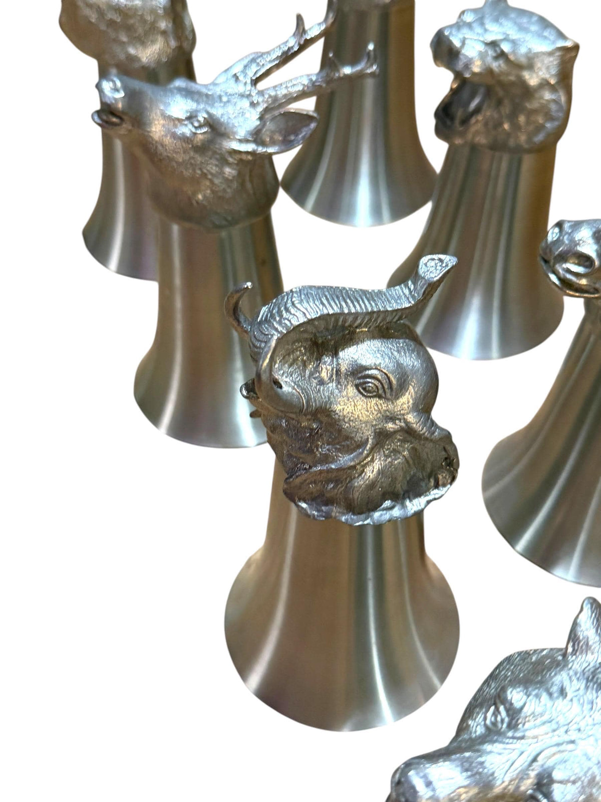Italian Vintage Animal Head Hunting Cups complete  Set of 8, 1970s Stirrup Cups rare