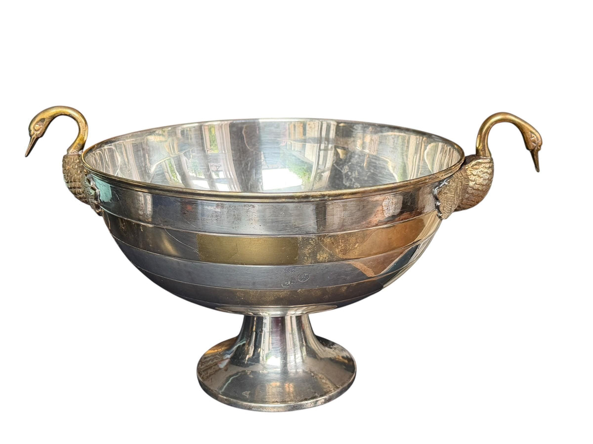 French silvered and Brass Champagne Bucket with Swan Handles - X Large Empire Style Wine Cooler – Taittinger Style  Ice – France c.1935–1940