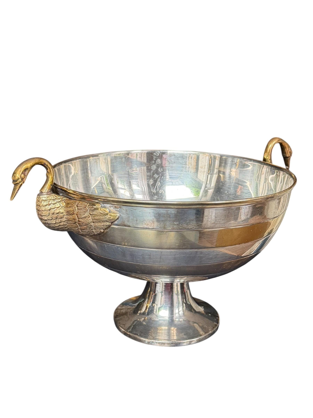 French silvered and Brass Champagne Bucket with Swan Handles - X Large Empire Style Wine Cooler – Taittinger Style  Ice – France c.1935–1940