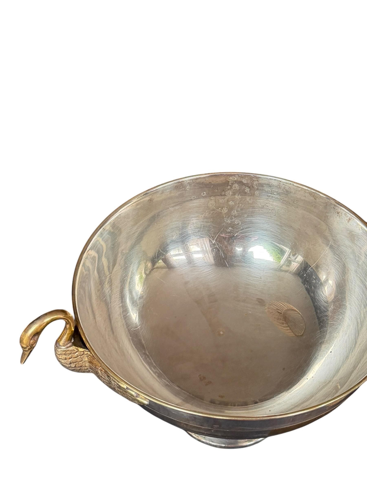 French silvered and Brass Champagne Bucket with Swan Handles - X Large Empire Style Wine Cooler – Taittinger Style  Ice – France c.1935–1940