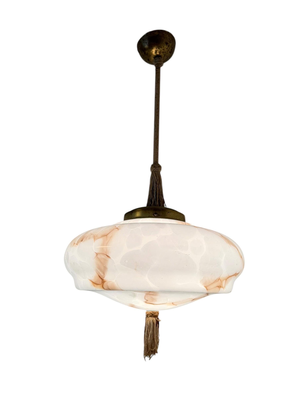 Art deco pastel baby blue charleston ceiling Lamp with Opaline Glass, , c. 1920s  Ceiling lamp hanging , rod