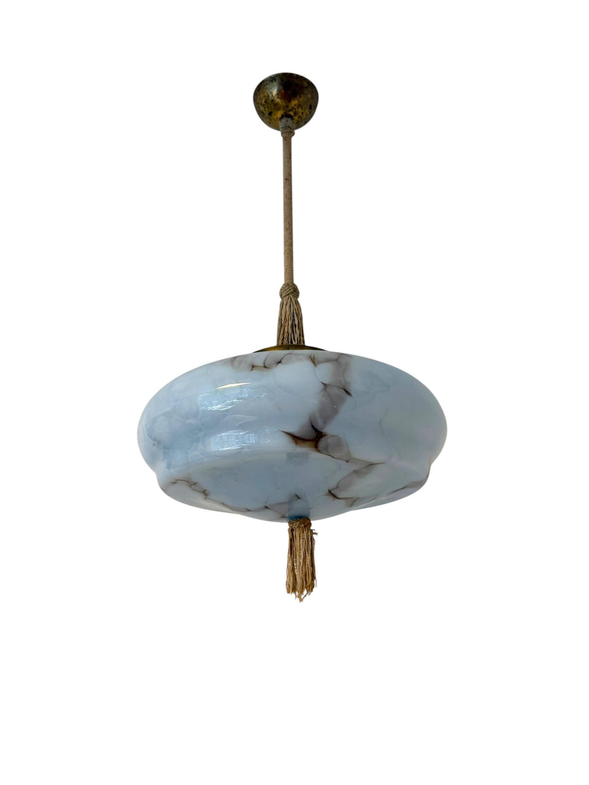 Art deco pastel baby blue charleston ceiling Lamp with Opaline Glass, , c. 1920s  Ceiling lamp hanging , rod