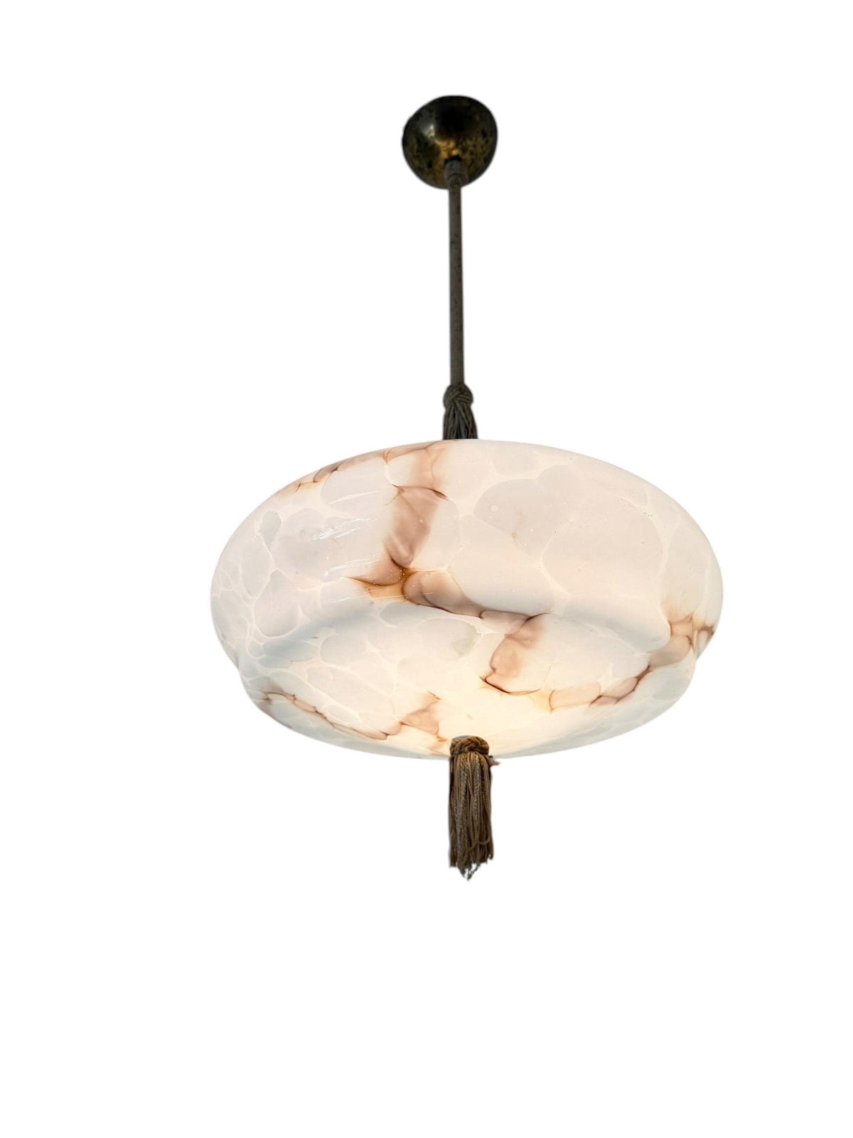 Art deco pastel baby blue charleston ceiling Lamp with Opaline Glass, , c. 1920s  Ceiling lamp hanging , rod