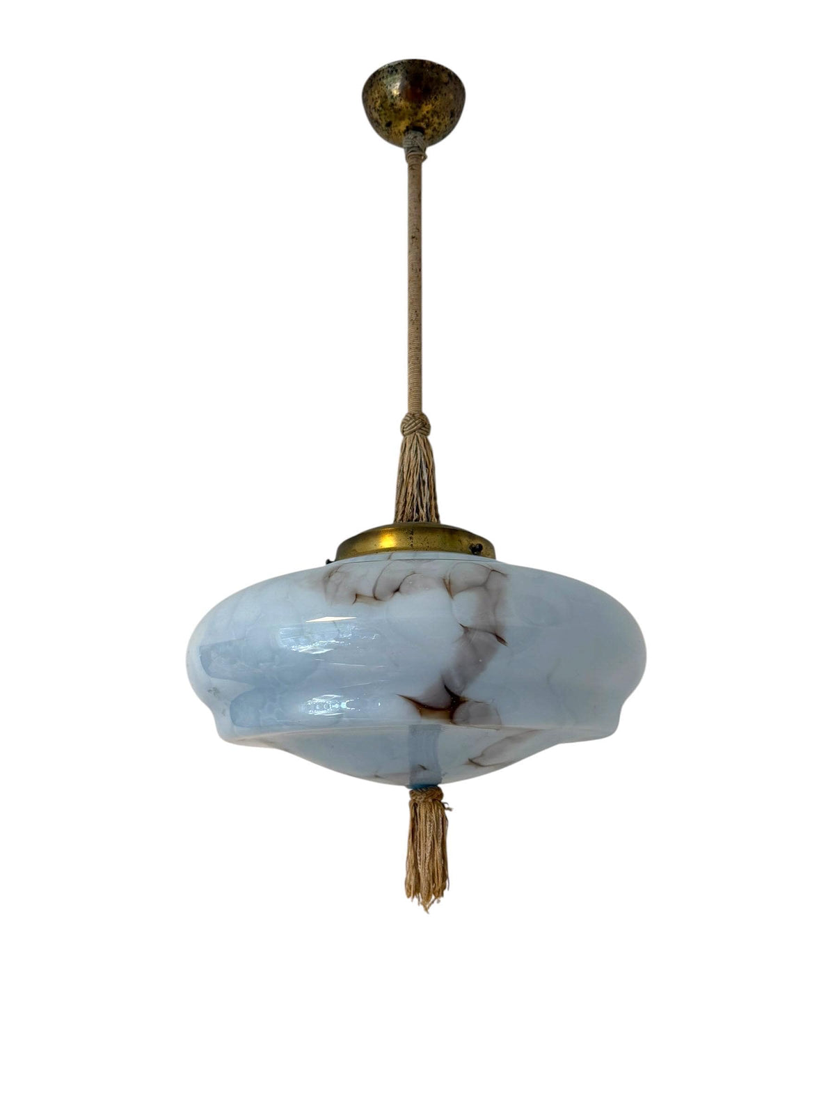 Art deco pastel baby blue charleston ceiling Lamp with Opaline Glass, , c. 1920s  Ceiling lamp hanging , rod
