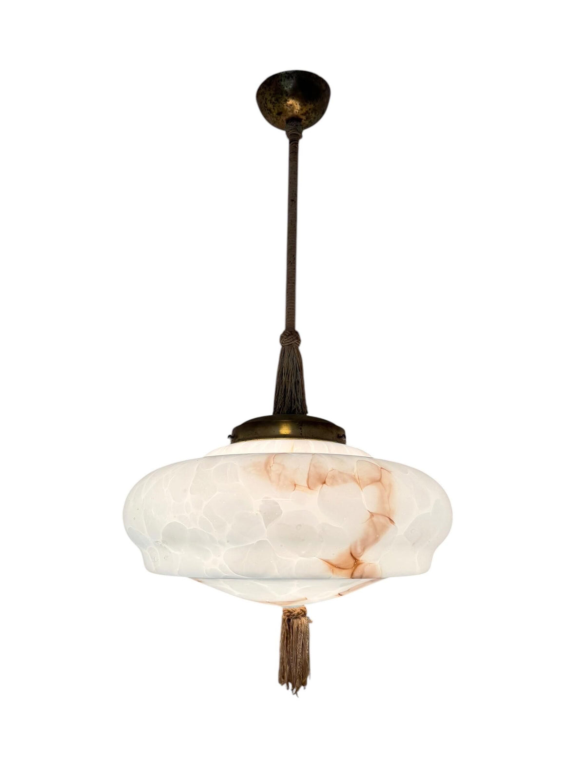Art deco pastel baby blue charleston ceiling Lamp with Opaline Glass, , c. 1920s  Ceiling lamp hanging , rod