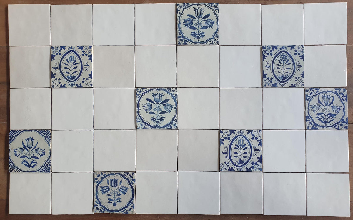 40 tiles, including 8 from the 17th century.  Wall tiles