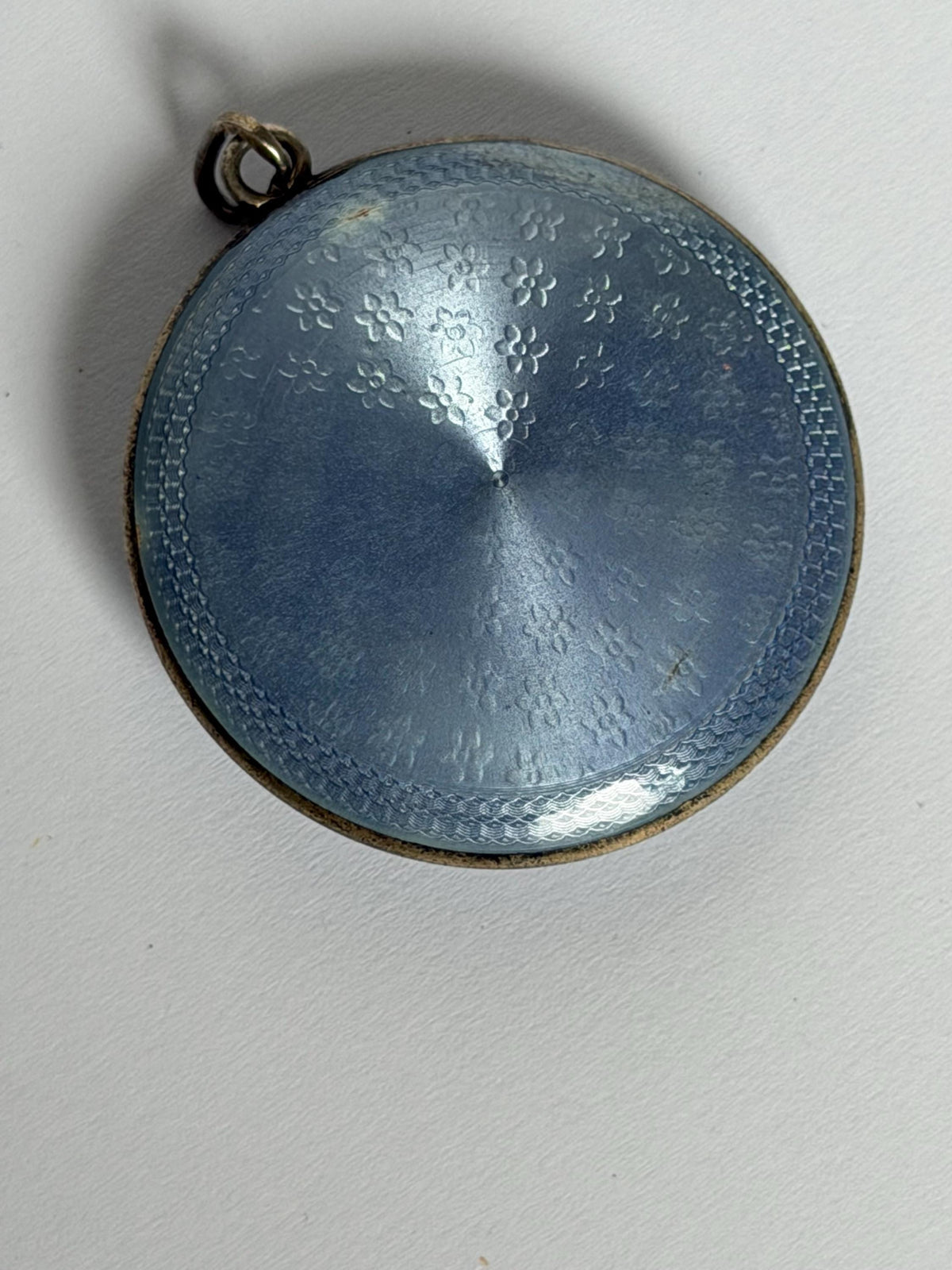 Vintage French Silver Guilloché Enamel Pendant Compact – circa 1930