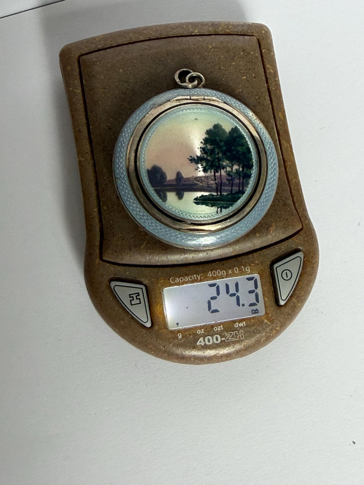 Vintage French Silver Guilloché Enamel Pendant Compact – circa 1930