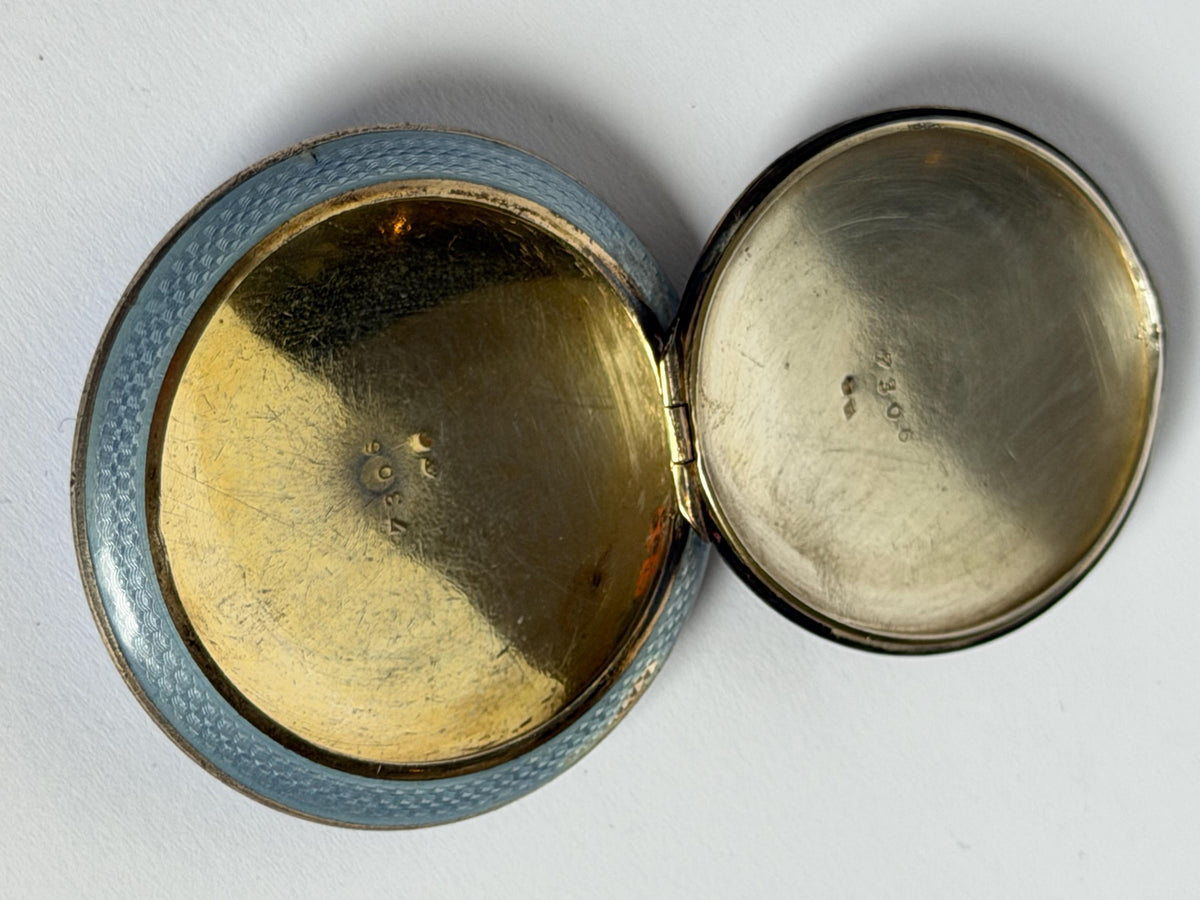Vintage French Silver Guilloché Enamel Pendant Compact – circa 1930