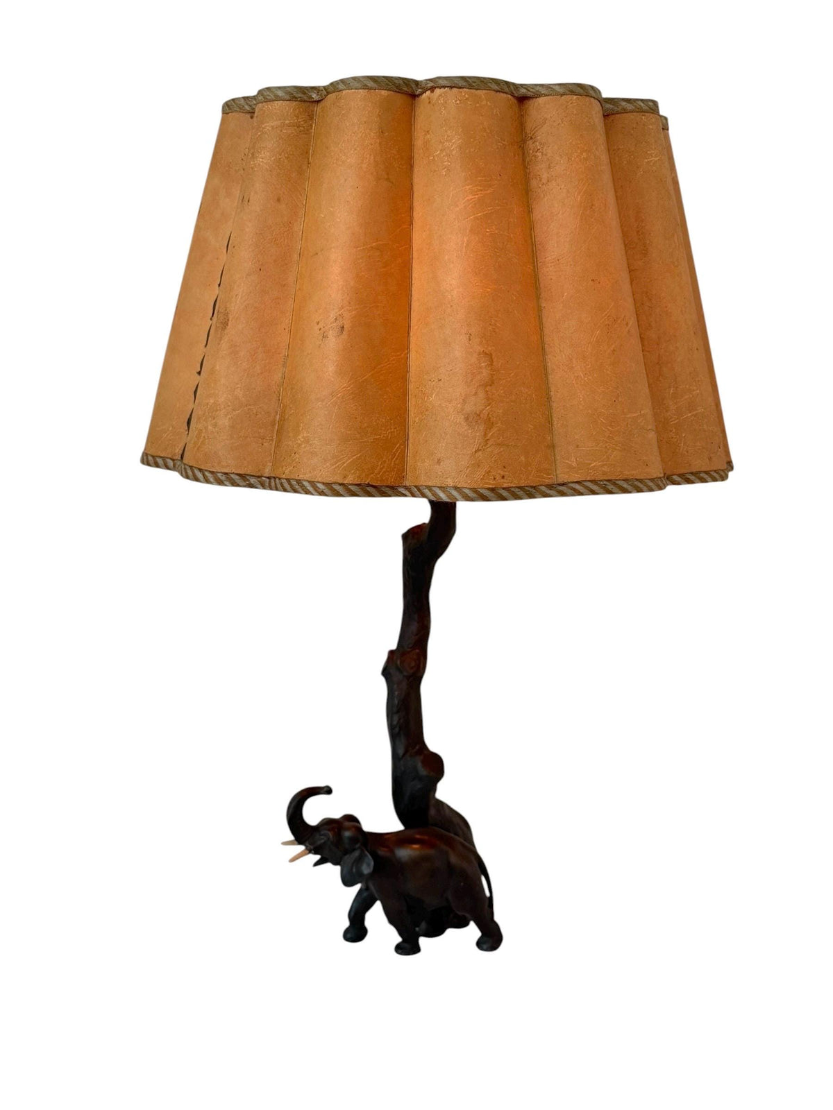 Antique schwarzwald Bronzed Metal Elephant Table Lamp, Black Forest, Germany, circa 1930, with Parchment Shade, Country House Decor