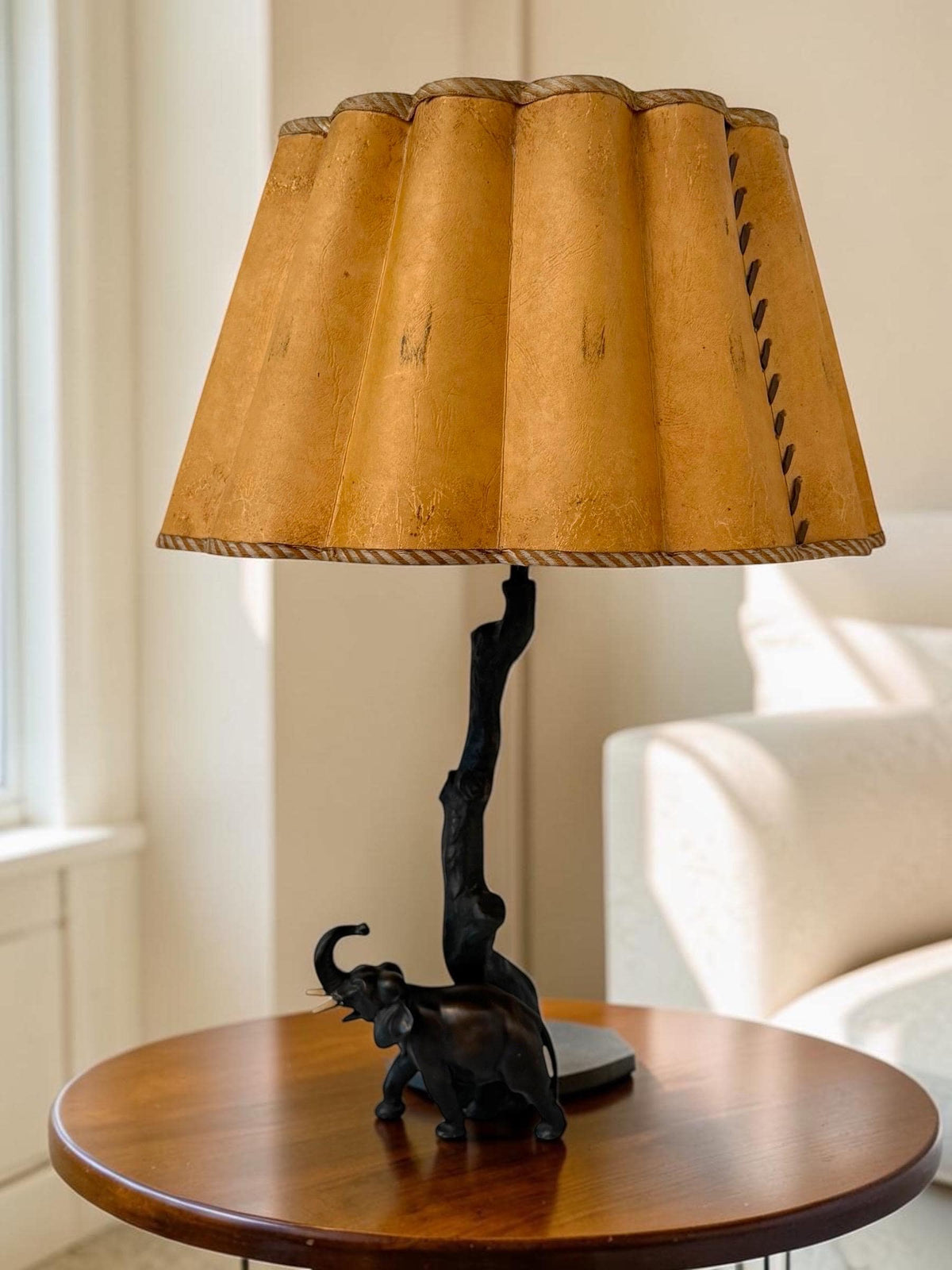 Antique schwarzwald Bronzed Metal Elephant Table Lamp, Black Forest, Germany, circa 1930, with Parchment Shade, Country House Decor