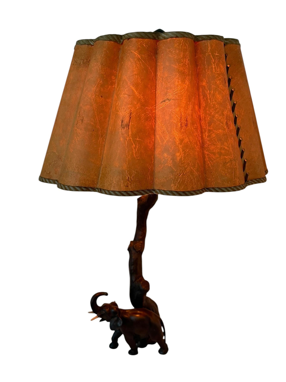 Antique schwarzwald Bronzed Metal Elephant Table Lamp, Black Forest, Germany, circa 1930, with Parchment Shade, Country House Decor
