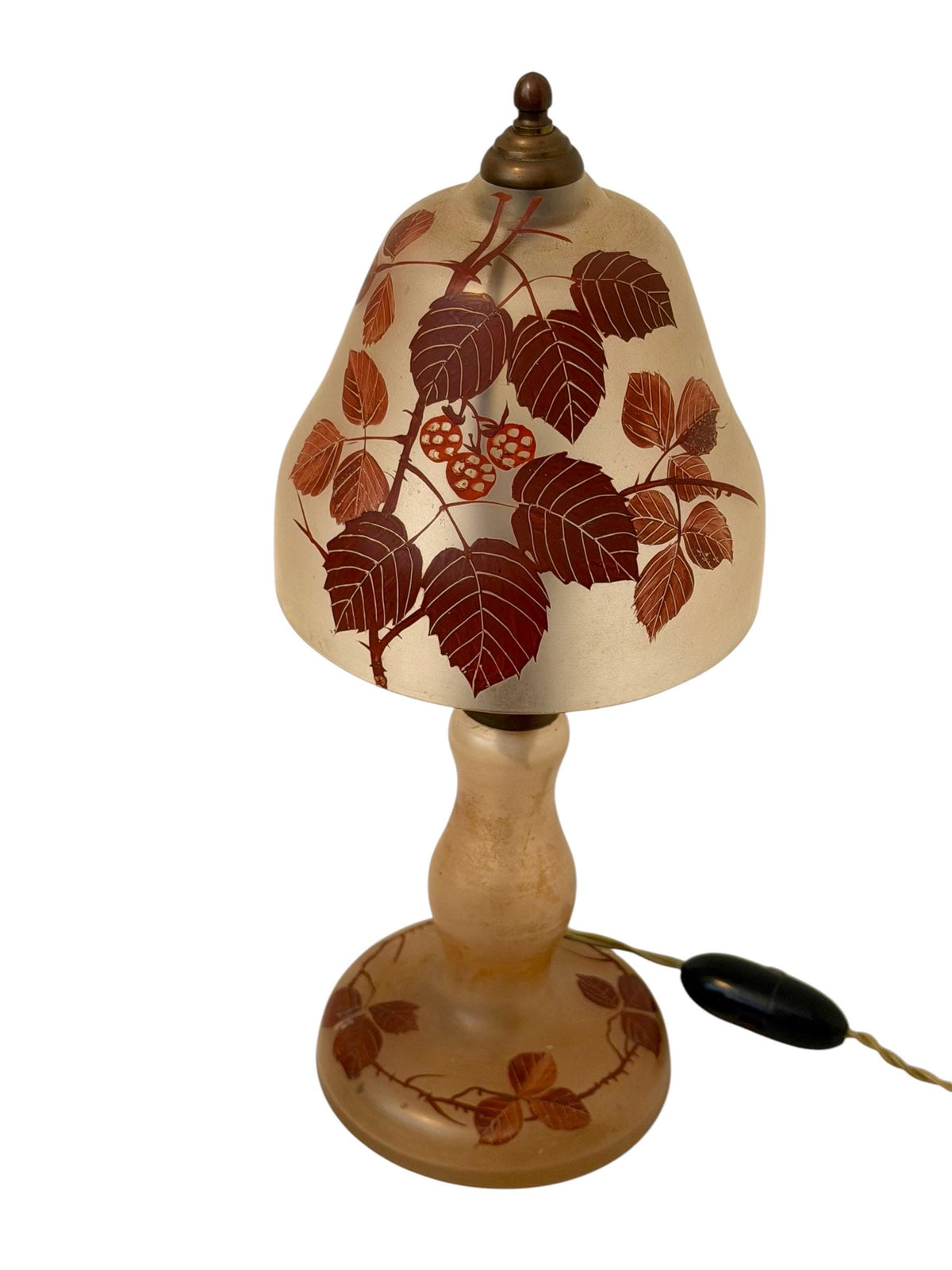 Art Deco romantic Cameo Glass Table Lamp with Blackberry Decoration, circa 1920–1930
