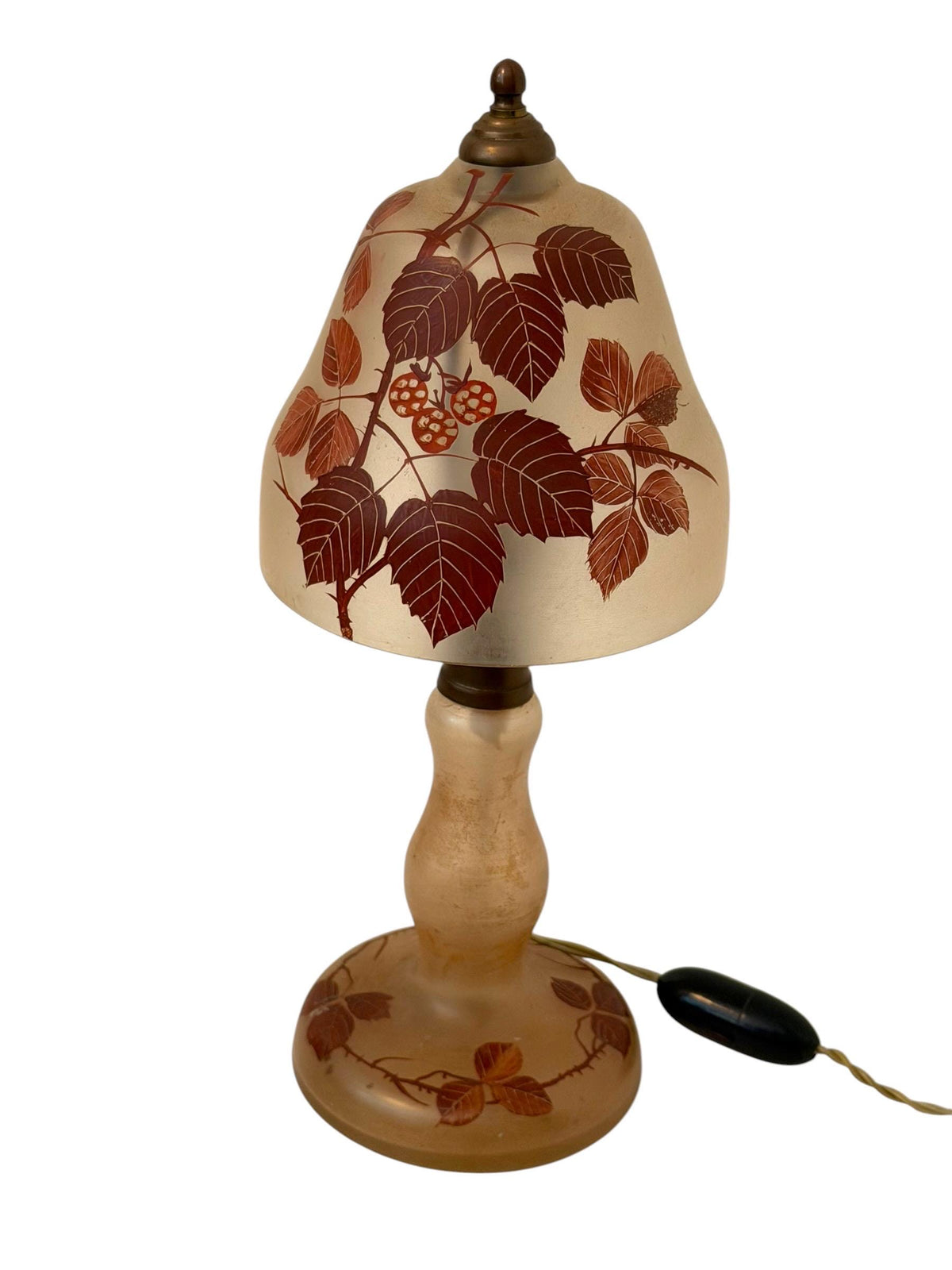 Art Deco romantic Cameo Glass Table Lamp with Blackberry Decoration, circa 1920–1930