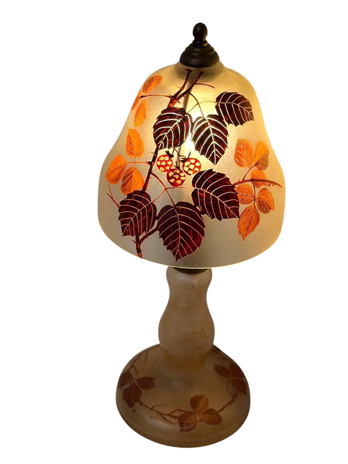 Art Deco romantic Cameo Glass Table Lamp with Blackberry Decoration, circa 1920–1930